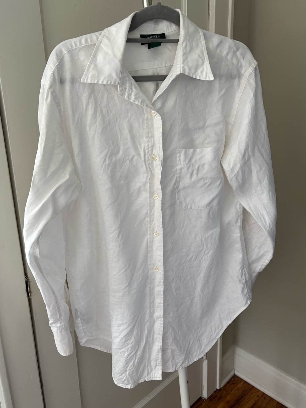 Lauren Ralph Lauren 100% Linen White Button Up Collar Shirt Sz 8